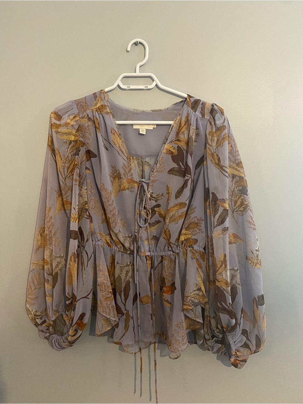 Ted Baker Lavender Floral Tie-Front Peasant Blouse